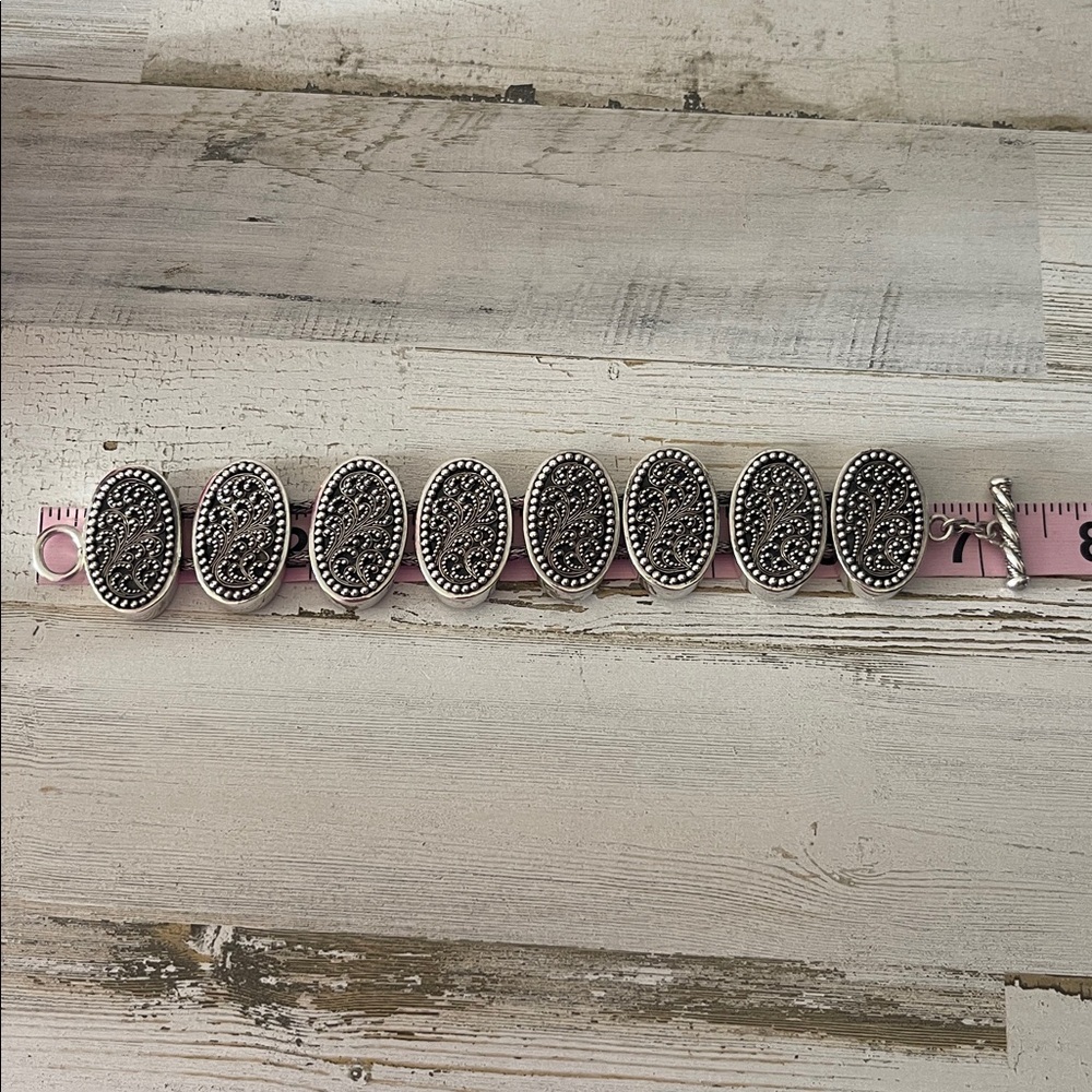 Rare Lois Hill Sterling Silver Oval Panel Statement Bracelet - Picture 7 of 11
